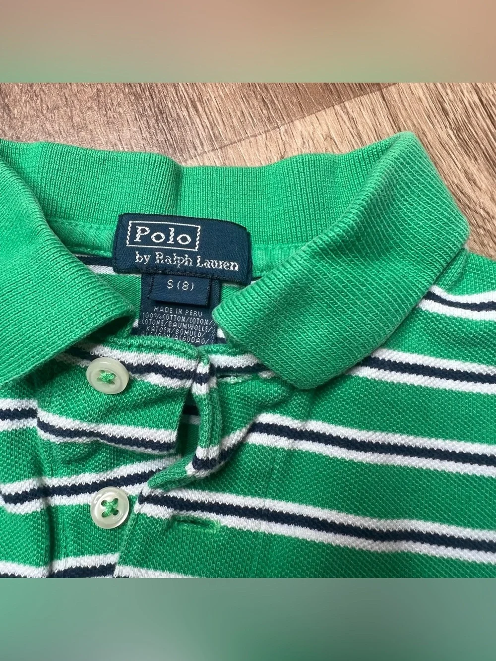 Polo Ralph Lauren Golf Shirt Boys Small(8) Green Striped Cotton Pony Logo Tennis
